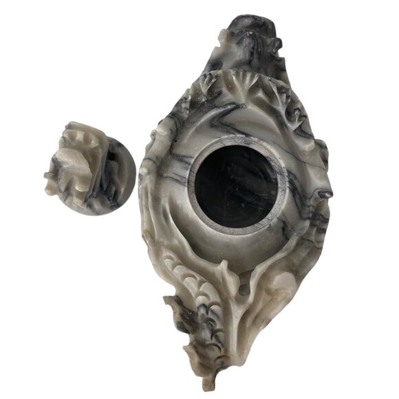 Hand-Carved Marble Decorative Dish Dragon Lotus Design Oyster Plate Candle Tray - Picture 13 of 13